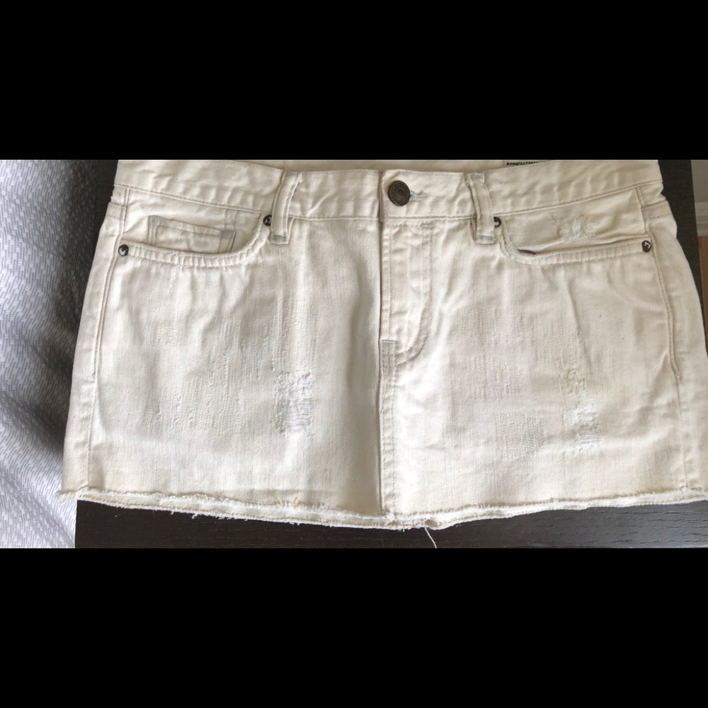 All Saints white jean distressed mini skirt size 4